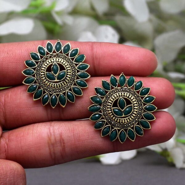 Green Color Glass Stone Oxidised Earrings