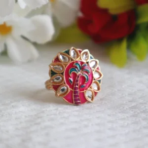 Assorted Color Kundan Meena Ring