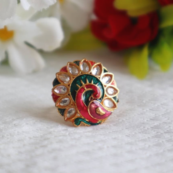 Assorted Color Kundan Meena Ring