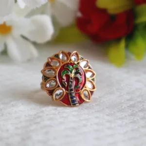Assorted Color Kundan Meena Ring