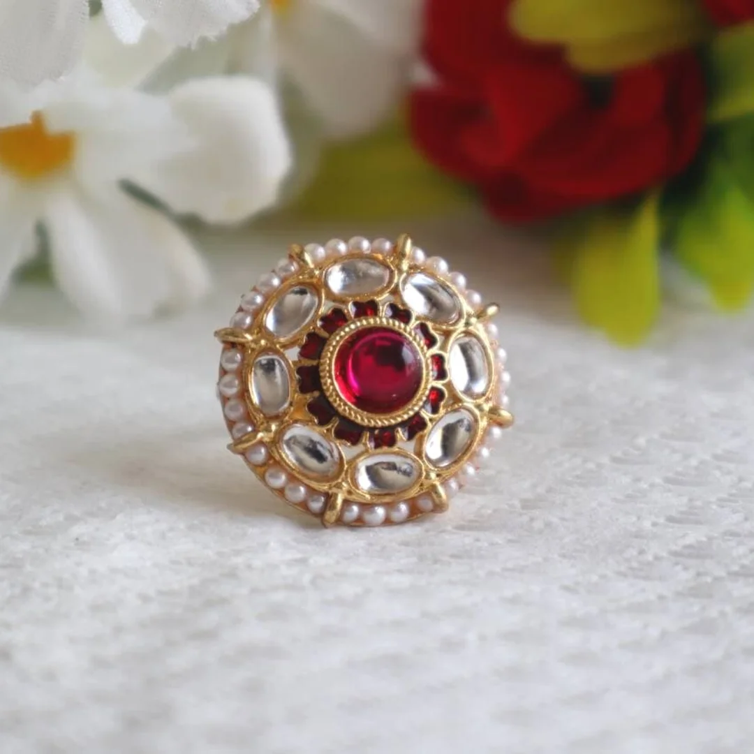 stylish gold plated kundan meena ring
