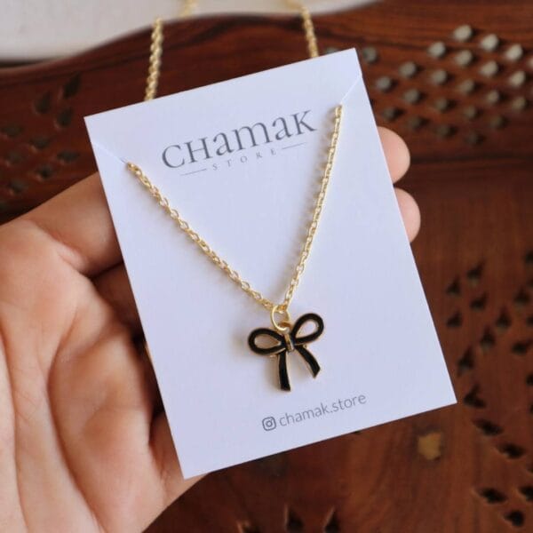 Black Bow Charm Necklace