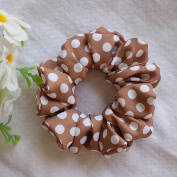 Brown polka Dot Scrunchie