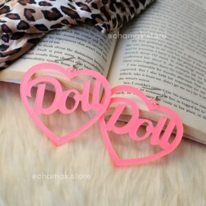 Pink Heart Doll Dangle Earrings