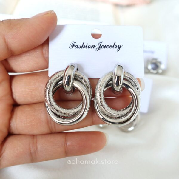 Chunky Bold Silver-Toned Stud Earrings