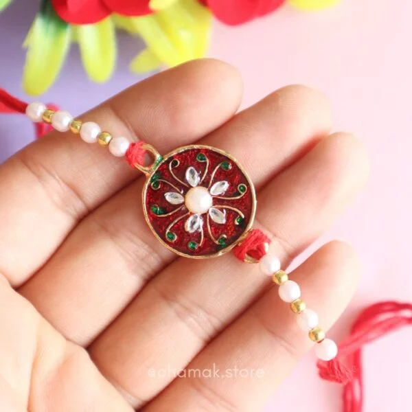 Maroon Round Kundan Rakhi