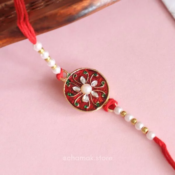 Maroon Round Kundan Rakhi