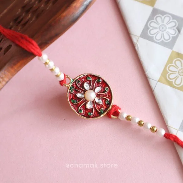 Maroon Round Kundan Rakhi