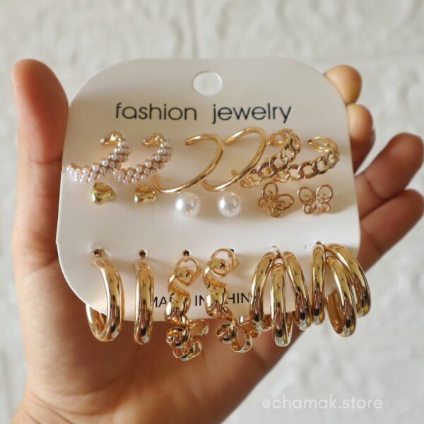 Set Of 9 Golden Earrings-Combo Earrings