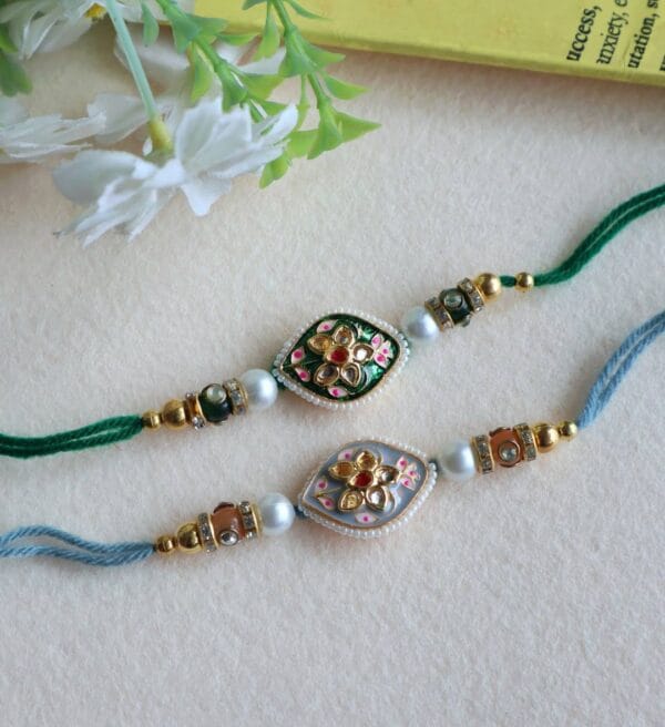 Classic Floral Kundan Meenakari Rakhi