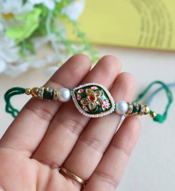 Classic Floral Kundan Meenakari Rakhi