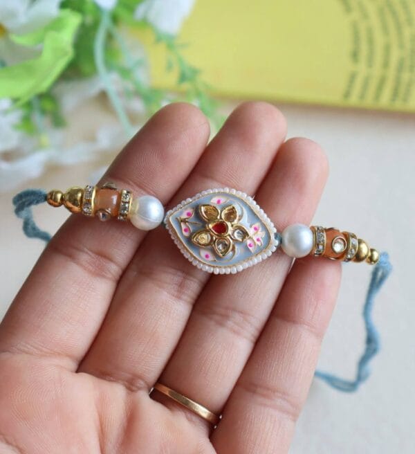 Classic Floral Kundan Meenakari Rakhi