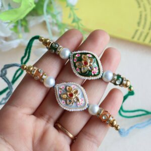 Classic Floral Kundan Meenakari Rakhi