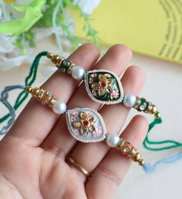 Classic Floral Kundan Meenakari Rakhi