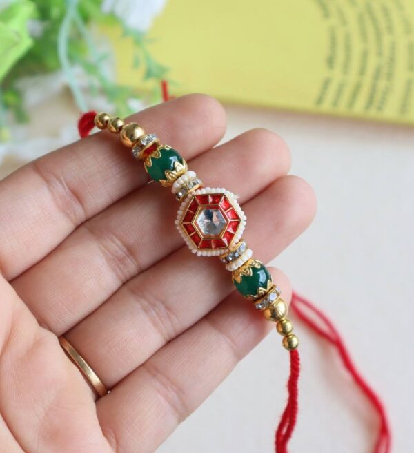 Majestic Red & Green Kundan Rakhi