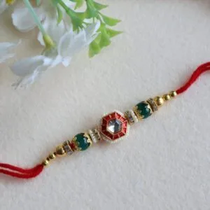 Majestic Red & Green Kundan Rakhi