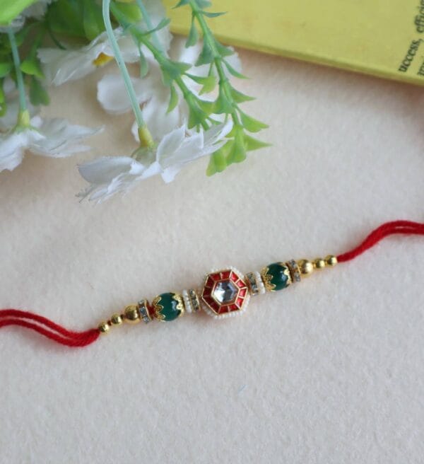 Majestic Red & Green Kundan Rakhi