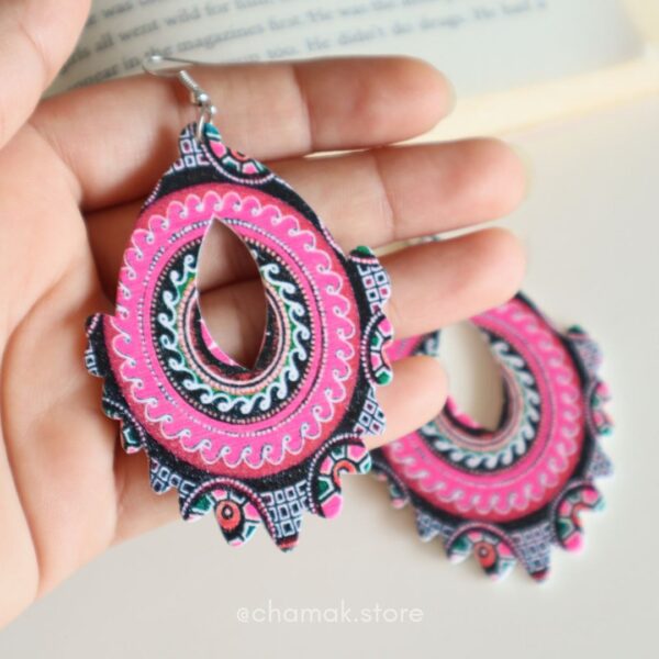 Pink Wooden Drop Earrings