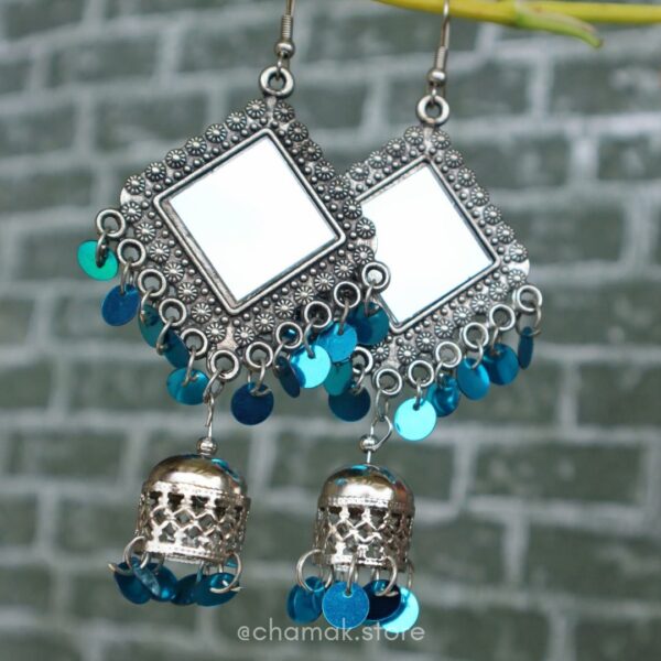 Blue Mirror Oxidised Earrings