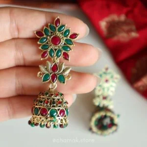 M & G Glass Stone Oxidised Earrings