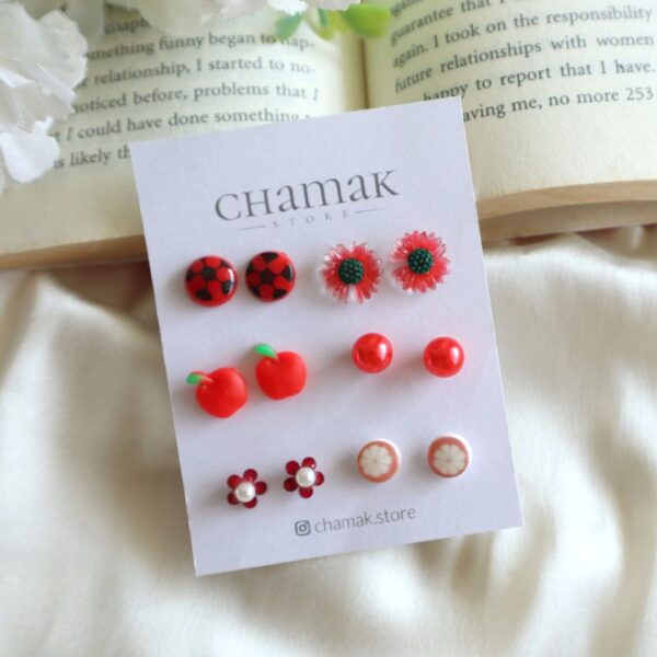 Combo Of 6 Pairs Of Stud Earrings- Red