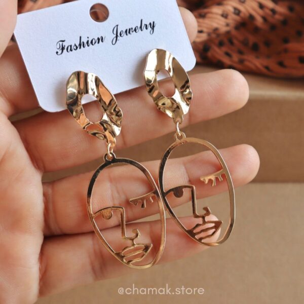 Face Drop Earrings- Gold