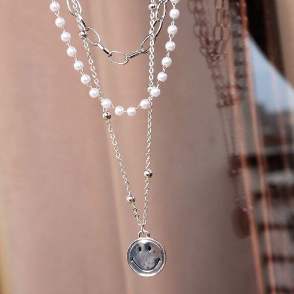 Smiley Triple Layered Silver-Plated Necklace