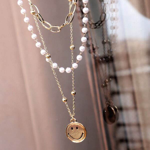 Smiley Triple Layered Gold-Plated Necklace