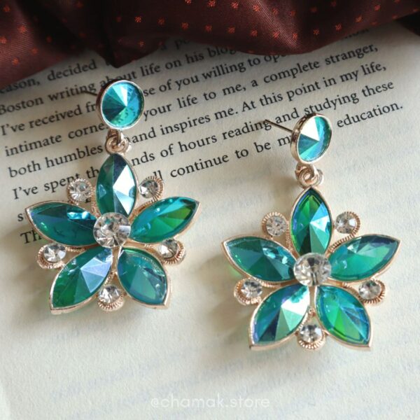 Korean Rhinestone Flower Style Earrings-I