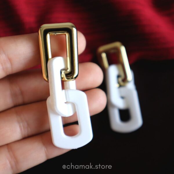 Link Chain Drop Earrings- White