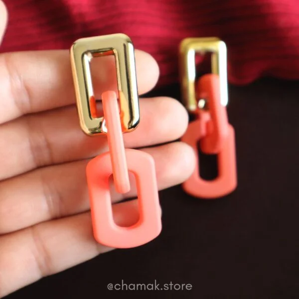 Link Chain Drop Earrings- Peach Echo