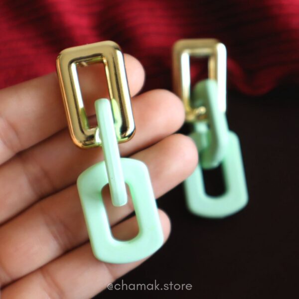 Link Chain Drop Earrings- Mint
