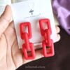 Red Link Chain Drop Earrings