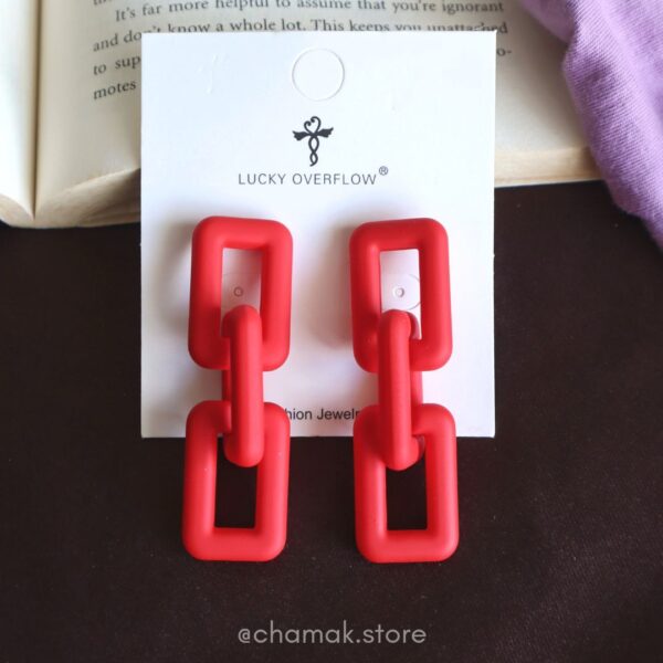 Red Link Chain Drop Earrings