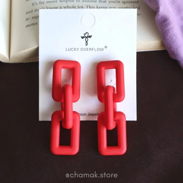 Red Link Chain Drop Earrings
