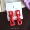 Red Link Chain Drop Earrings