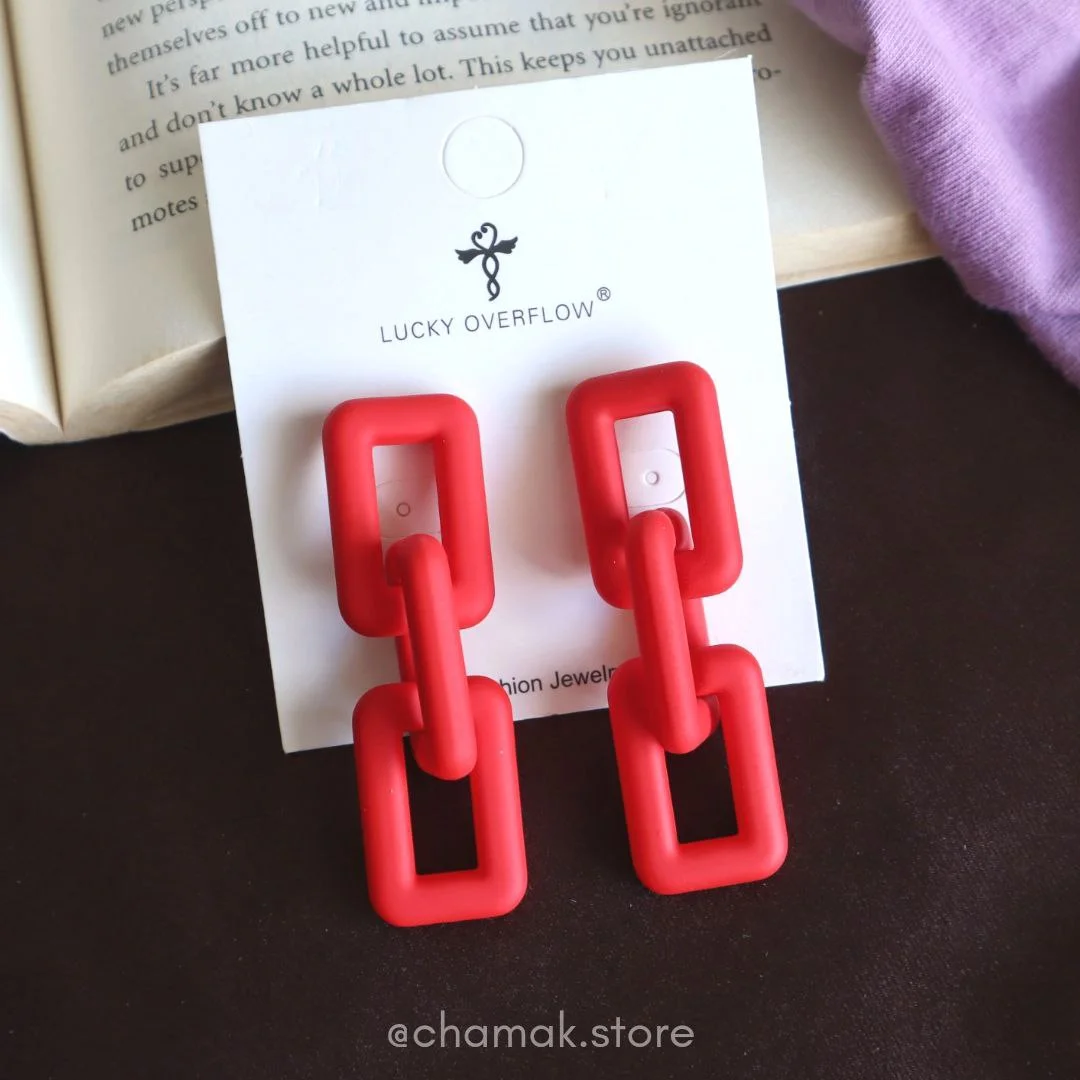 Red Link Chain Drop Earrings