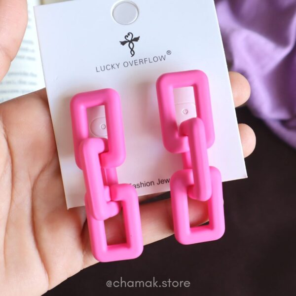 Pink Link Chain Drop Earrings