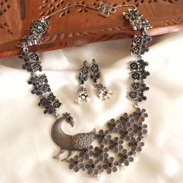 Oxidised Peacock Necklace Set