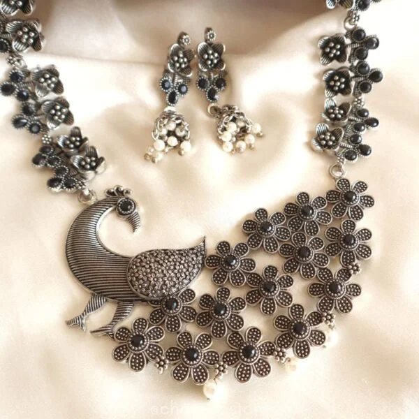 Oxidised Peacock Necklace Set