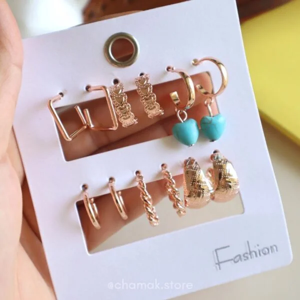 Premium Rose Gold Earrings- 6 Pair Of Earrings