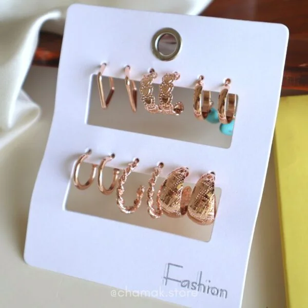 Premium Rose Gold Earrings- 6 Pair Of Earrings