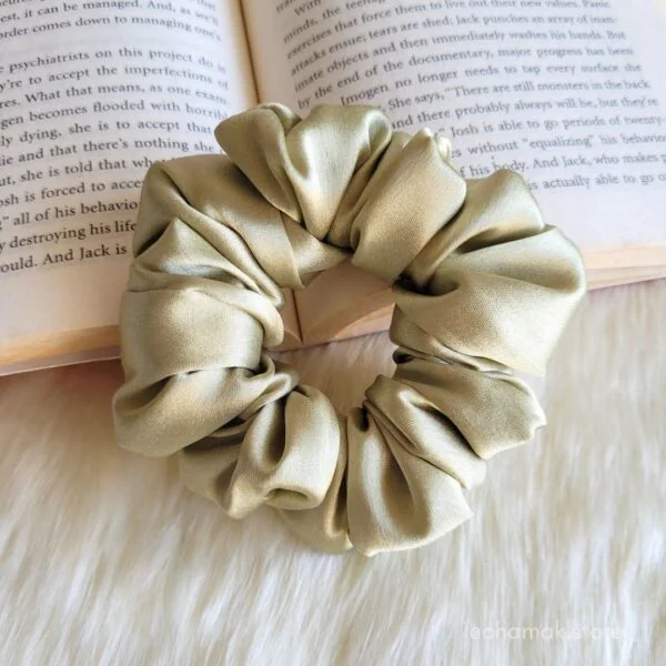 Olive Green Satin Scrunchie