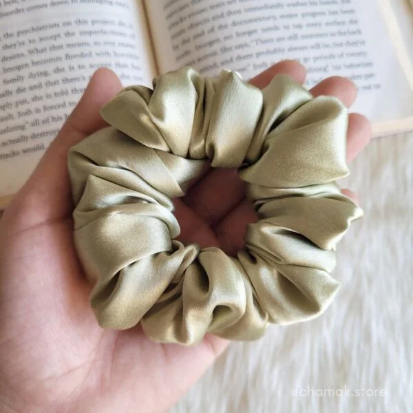 Olive Green Satin Scrunchie