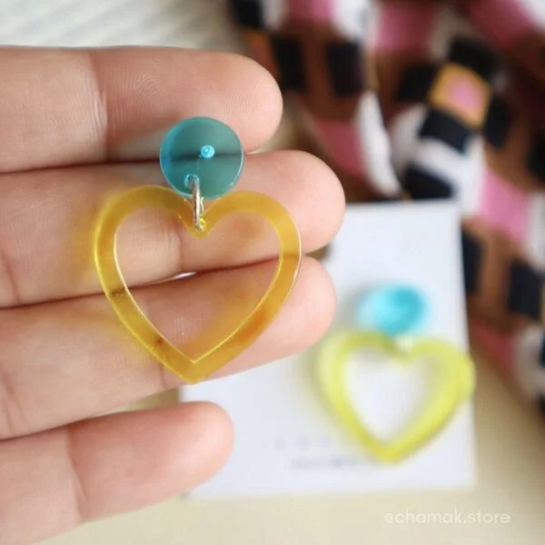 Stylish Heart Earrings- Yellow