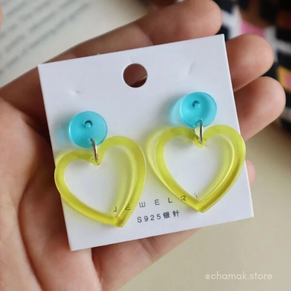 Stylish Heart Earrings- Yellow