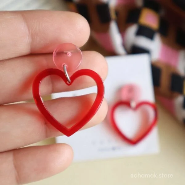 Stylish Heart Earrings- Red