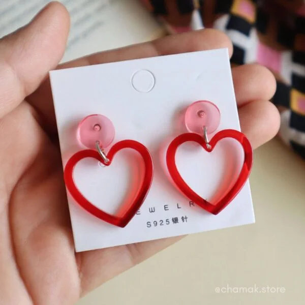 Stylish Heart Earrings- Red