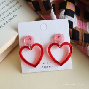 Stylish Heart Earrings- Red