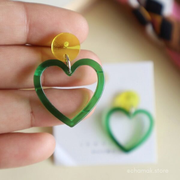 Stylish Heart Earrings- Green